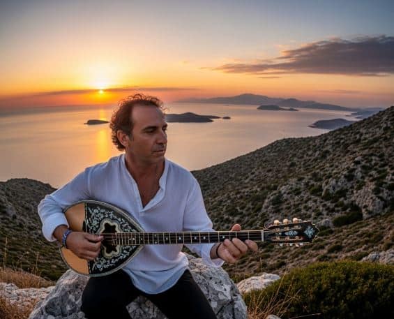 נגן בוזוקי מול הים